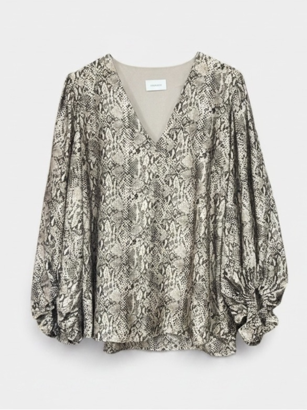Adrienne V-Neck Snake Print Balloon Sleeve Top Blouse Women’s Size 1X